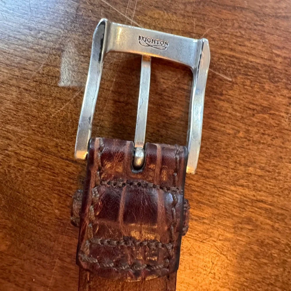 Brighton Belt Mens 38 Brown Croc Embossed Leather M21538 Handcrafted USA Classic